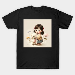 Cute Korean Traditional Girl Drawing Illustration T-Shirt